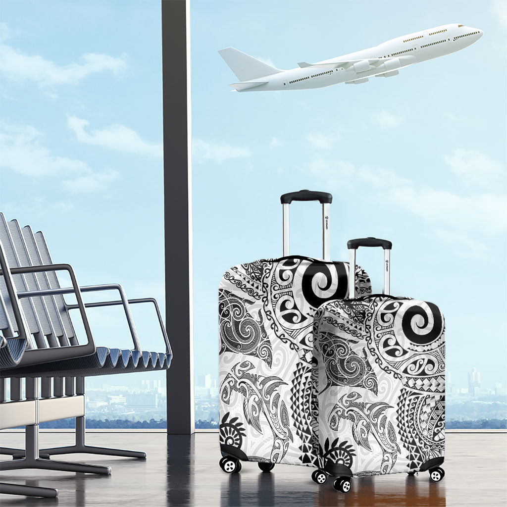 Aotearoa Maori Sea Animals Tribal Luggage Cover Manta Ray and Shark Moko Pattern White Color LT03 - Polynesian Pride