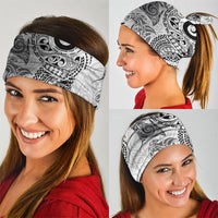 Aotearoa Maori Sea Animals Tribal Neck Gaiter Manta Ray and Shark Moko Pattern White Color