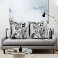 Aotearoa Maori Sea Animals Tribal Pillow Cover Manta Ray and Shark Moko Pattern White Color