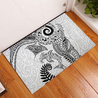 Aotearoa Maori Sea Animals Tribal Rubber Doormat Manta Ray and Shark Moko Pattern White Color