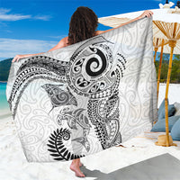 Aotearoa Maori Sea Animals Tribal Sarong Manta Ray and Shark Moko Pattern White Color