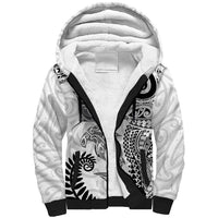 Aotearoa Maori Sea Animals Tribal Sherpa Hoodie Manta Ray and Shark Moko Pattern White Color LT03 Unisex White - Polynesian Pride