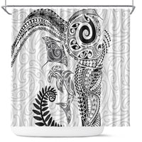 Aotearoa Maori Sea Animals Tribal Shower Curtain Manta Ray and Shark Moko Pattern White Color