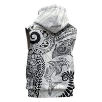 Aotearoa Maori Sea Animals Tribal Sleeveless Hoodie Manta Ray and Shark Moko Pattern White Color LT03 - Polynesian Pride