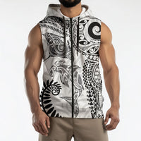 Aotearoa Maori Sea Animals Tribal Sleeveless Zip Hoodie Manta Ray and Shark Moko Pattern White Color LT03 - Polynesian Pride