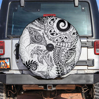 Aotearoa Maori Sea Animals Tribal Spare Tire Cover Manta Ray and Shark Moko Pattern White Color LT03 White - Polynesian Pride