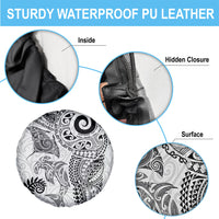 Aotearoa Maori Sea Animals Tribal Spare Tire Cover Manta Ray and Shark Moko Pattern White Color LT03 - Polynesian Pride