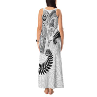 Aotearoa Maori Sea Animals Tribal Tank Maxi Dress Manta Ray and Shark Moko Pattern White Color LT03 - Polynesian Pride
