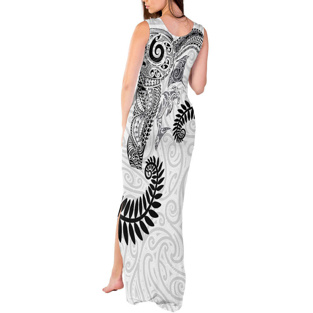 Aotearoa Maori Sea Animals Tribal Tank Maxi Dress Manta Ray and Shark Moko Pattern White Color LT03 - Polynesian Pride