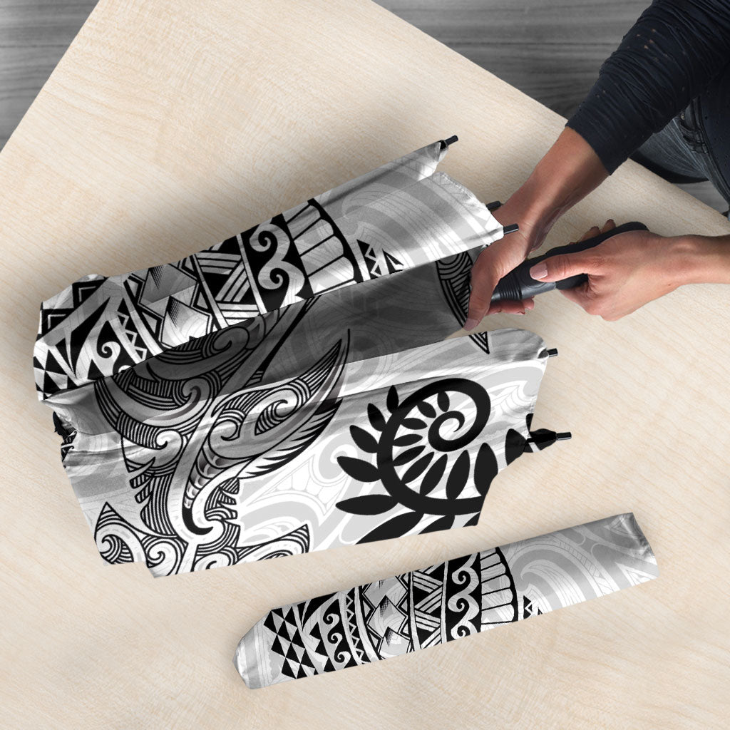 Aotearoa Maori Sea Animals Tribal Umbrella Manta Ray and Shark Moko Pattern White Color LT03 - Polynesian Pride