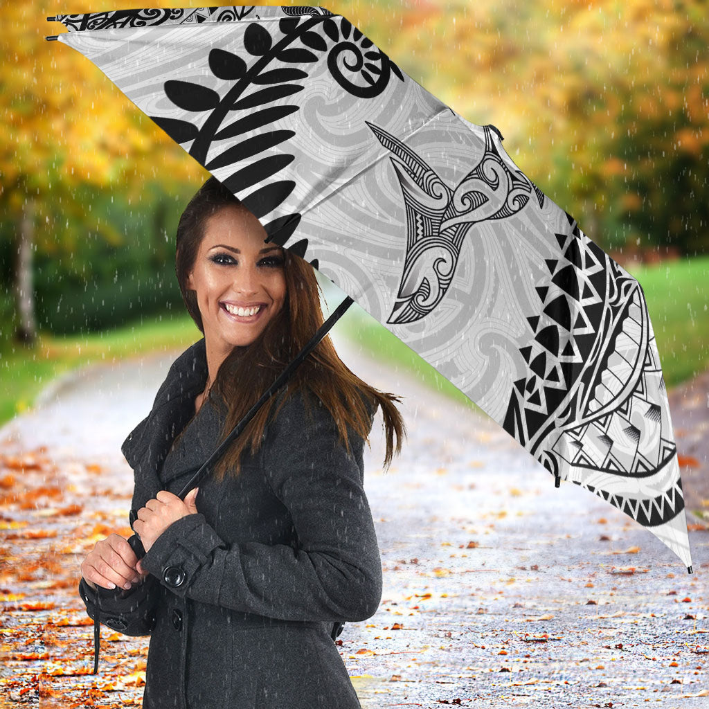 Aotearoa Maori Sea Animals Tribal Umbrella Manta Ray and Shark Moko Pattern White Color LT03 - Polynesian Pride