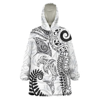 Aotearoa Maori Sea Animals Tribal Wearable Blanket Hoodie Manta Ray and Shark Moko Pattern White Color LT03 One Size White - Polynesian Pride