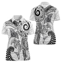Aotearoa Maori Sea Animals Tribal Women Polo Shirt Manta Ray and Shark Moko Pattern White Color LT03 - Polynesian Pride