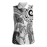 Aotearoa Maori Sea Animals Tribal Women Sleeveless Polo Shirt Manta Ray and Shark Moko Pattern White Color LT03 Female White - Polynesian Pride