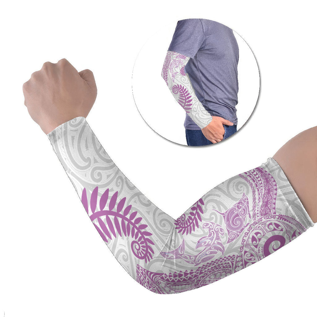 Aotearoa Maori Sea Animals Tribal Arm Sleeves Manta Ray and Shark Moko Pattern Pink Color