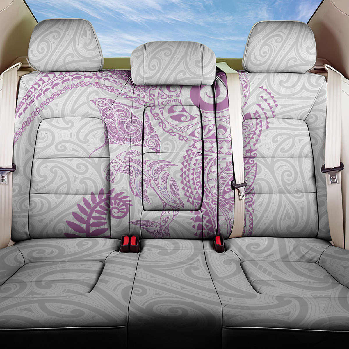 Aotearoa Maori Sea Animals Tribal Back Car Seat Cover Manta Ray and Shark Moko Pattern Pink Color