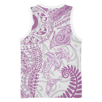 Aotearoa Maori Sea Animals Tribal Basketball Jersey Manta Ray and Shark Moko Pattern Pink Color LT03 - Polynesian Pride