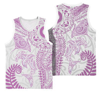 Aotearoa Maori Sea Animals Tribal Basketball Jersey Manta Ray and Shark Moko Pattern Pink Color LT03 - Polynesian Pride
