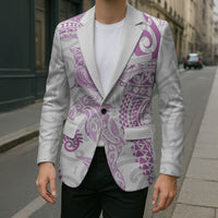 Aotearoa Maori Sea Animals Tribal Blazer Manta Ray and Shark Moko Pattern Pink Color