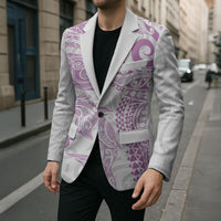 Aotearoa Maori Sea Animals Tribal Blazer Manta Ray and Shark Moko Pattern Pink Color