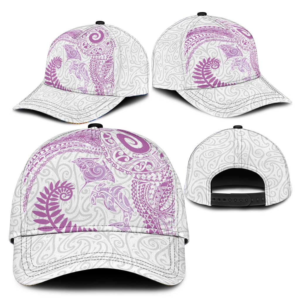 Aotearoa Maori Sea Animals Tribal Classic Cap Manta Ray and Shark Moko Pattern Pink Color