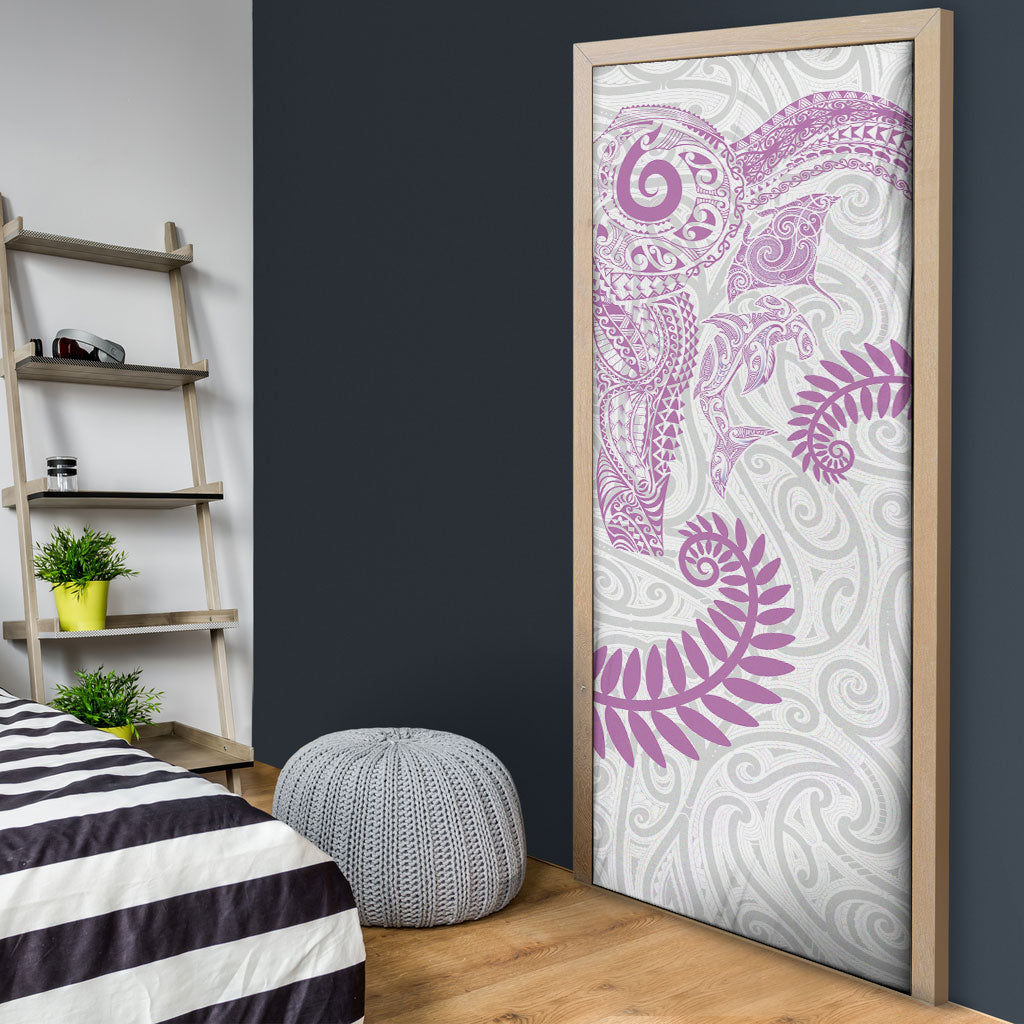 Aotearoa Maori Sea Animals Tribal Door Cover Manta Ray and Shark Moko Pattern Pink Color LT03 - Polynesian Pride