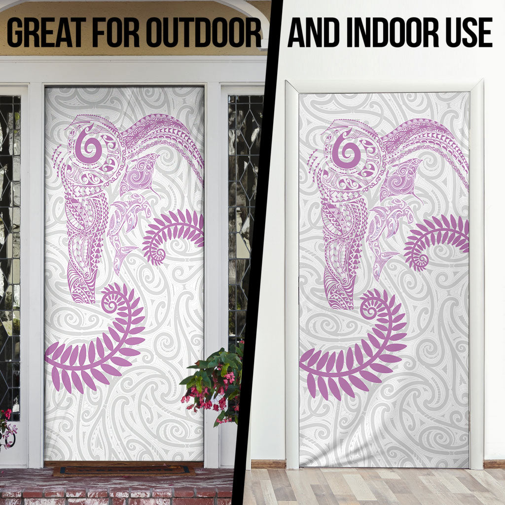 Aotearoa Maori Sea Animals Tribal Door Cover Manta Ray and Shark Moko Pattern Pink Color LT03 - Polynesian Pride