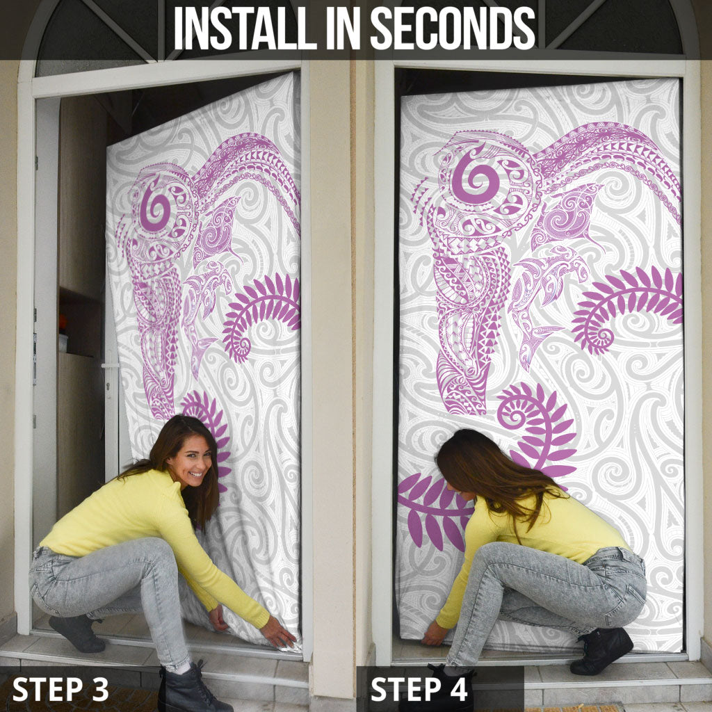 Aotearoa Maori Sea Animals Tribal Door Cover Manta Ray and Shark Moko Pattern Pink Color LT03 - Polynesian Pride