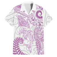 Aotearoa Maori Sea Animals Tribal Family Matching Off Shoulder Short Dress and Hawaiian Shirt Manta Ray and Shark Moko Pattern Pink Color LT03 Dad's Shirt - Short Sleeve Pink - Polynesian Pride