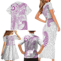 Aotearoa Maori Sea Animals Tribal Family Matching Short Sleeve Bodycon Dress and Hawaiian Shirt Manta Ray and Shark Moko Pattern Pink Color LT03 - Polynesian Pride