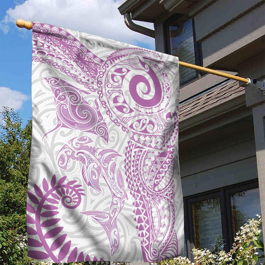 Aotearoa Maori Sea Animals Tribal Garden Flag Manta Ray and Shark Moko Pattern Pink Color LT03 - Polynesian Pride
