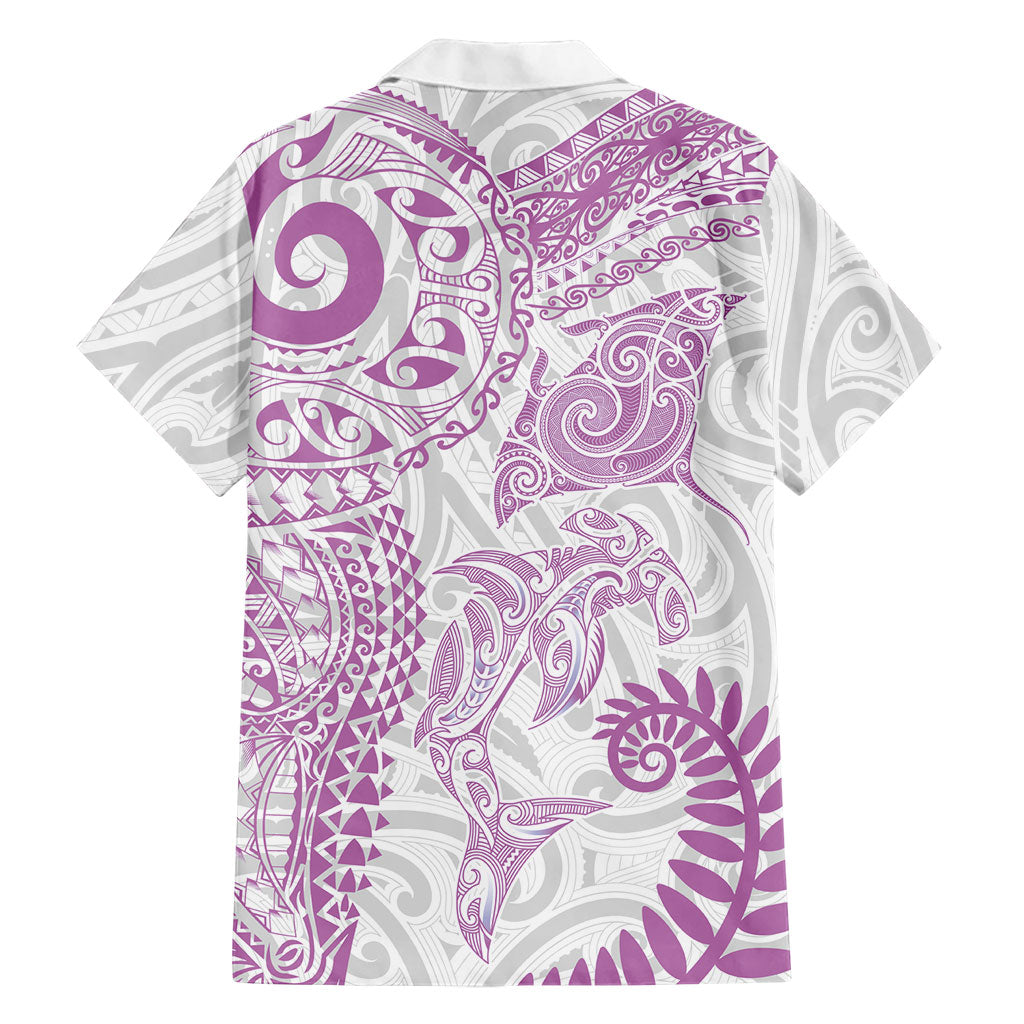 Aotearoa Maori Sea Animals Tribal Hawaiian Shirt Manta Ray and Shark Moko Pattern Pink Color LT03 - Polynesian Pride
