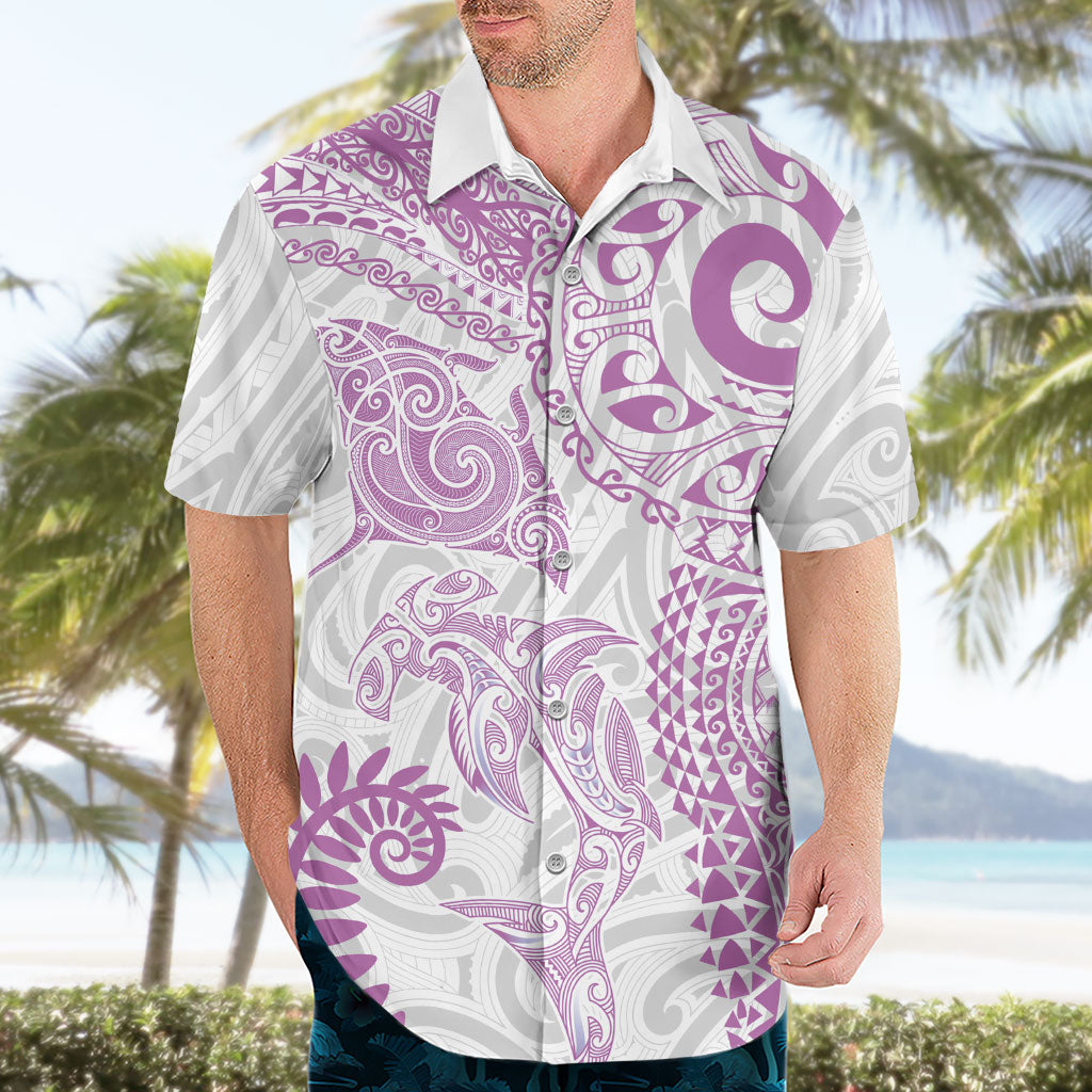 Aotearoa Maori Sea Animals Tribal Hawaiian Shirt Manta Ray and Shark Moko Pattern Pink Color LT03 - Polynesian Pride