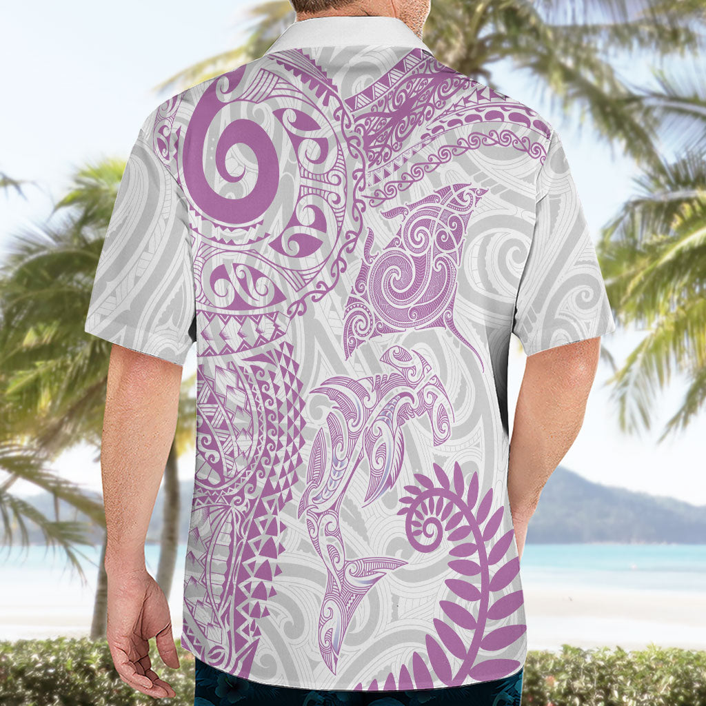 Aotearoa Maori Sea Animals Tribal Hawaiian Shirt Manta Ray and Shark Moko Pattern Pink Color LT03 - Polynesian Pride