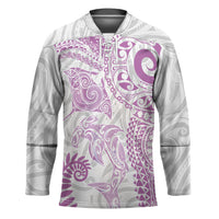 Aotearoa Maori Sea Animals Tribal Hockey Jersey Manta Ray and Shark Moko Pattern Pink Color LT03 Unisex Pink - Polynesian Pride
