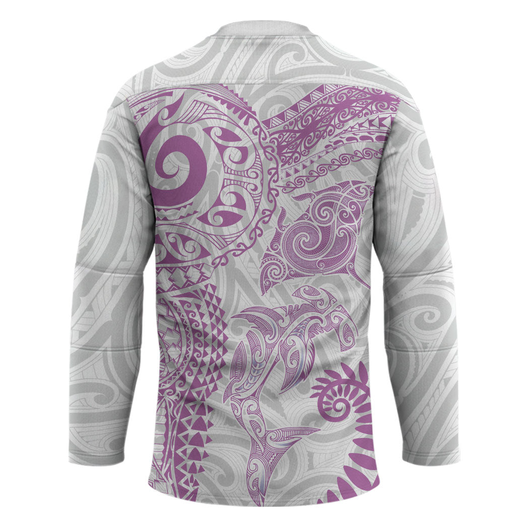 Aotearoa Maori Sea Animals Tribal Hockey Jersey Manta Ray and Shark Moko Pattern Pink Color LT03 - Polynesian Pride