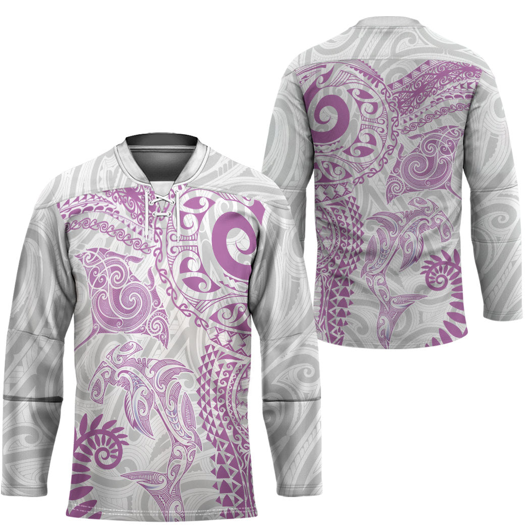 Aotearoa Maori Sea Animals Tribal Hockey Jersey Manta Ray and Shark Moko Pattern Pink Color LT03 - Polynesian Pride