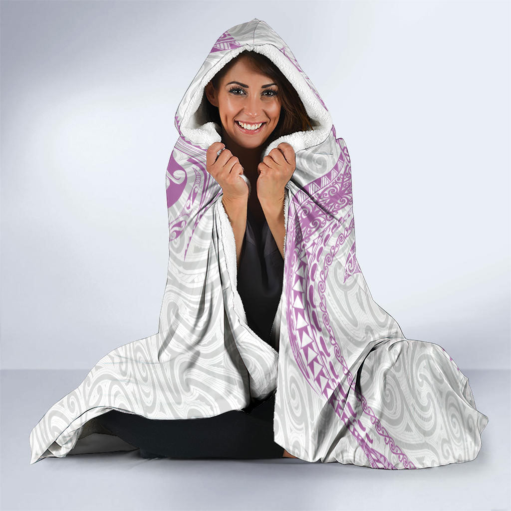 Aotearoa Maori Sea Animals Tribal Hooded Blanket Manta Ray and Shark Moko Pattern Pink Color LT03 - Polynesian Pride