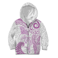 Aotearoa Maori Sea Animals Tribal Kid Hoodie Manta Ray and Shark Moko Pattern Pink Color LT03 Zip Hoodie Pink - Polynesian Pride