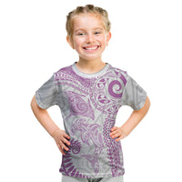 Aotearoa Maori Sea Animals Tribal Kid T Shirt Manta Ray and Shark Moko Pattern Pink Color LT03 Pink - Polynesian Pride