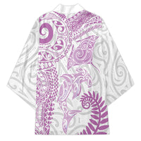 Aotearoa Maori Sea Animals Tribal Kimono Manta Ray and Shark Moko Pattern Pink Color