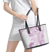 Aotearoa Maori Sea Animals Tribal Leather Tote Bag Manta Ray and Shark Moko Pattern Pink Color LT03 - Polynesian Pride