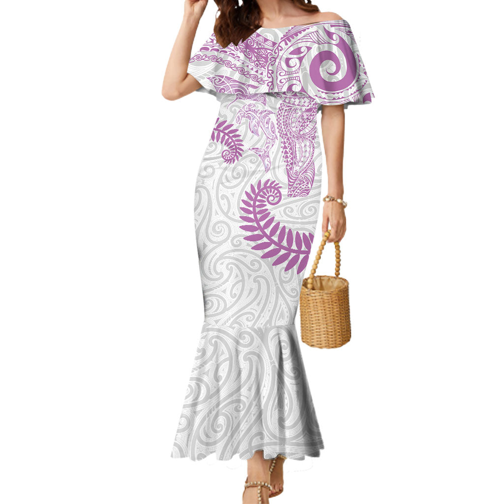 Aotearoa Maori Sea Animals Tribal Mermaid Dress Manta Ray and Shark Moko Pattern Pink Color
