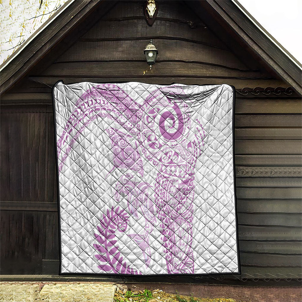 Aotearoa Maori Sea Animals Tribal Quilt Manta Ray and Shark Moko Pattern Pink Color