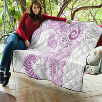 Aotearoa Maori Sea Animals Tribal Quilt Manta Ray and Shark Moko Pattern Pink Color