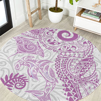 Aotearoa Maori Sea Animals Tribal Round Carpet Manta Ray and Shark Moko Pattern Pink Color LT03 Pink - Polynesian Pride