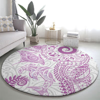 Aotearoa Maori Sea Animals Tribal Round Carpet Manta Ray and Shark Moko Pattern Pink Color LT03 - Polynesian Pride