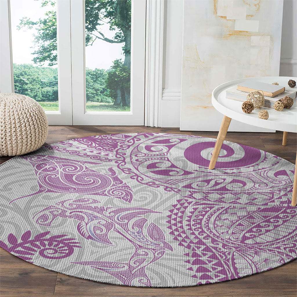 Aotearoa Maori Sea Animals Tribal Round Carpet Manta Ray and Shark Moko Pattern Pink Color LT03 - Polynesian Pride
