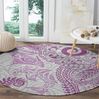 Aotearoa Maori Sea Animals Tribal Round Carpet Manta Ray and Shark Moko Pattern Pink Color LT03 - Polynesian Pride