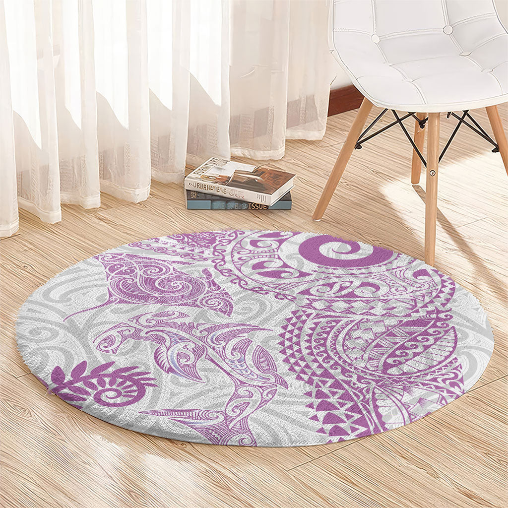 Aotearoa Maori Sea Animals Tribal Round Carpet Manta Ray and Shark Moko Pattern Pink Color LT03 - Polynesian Pride